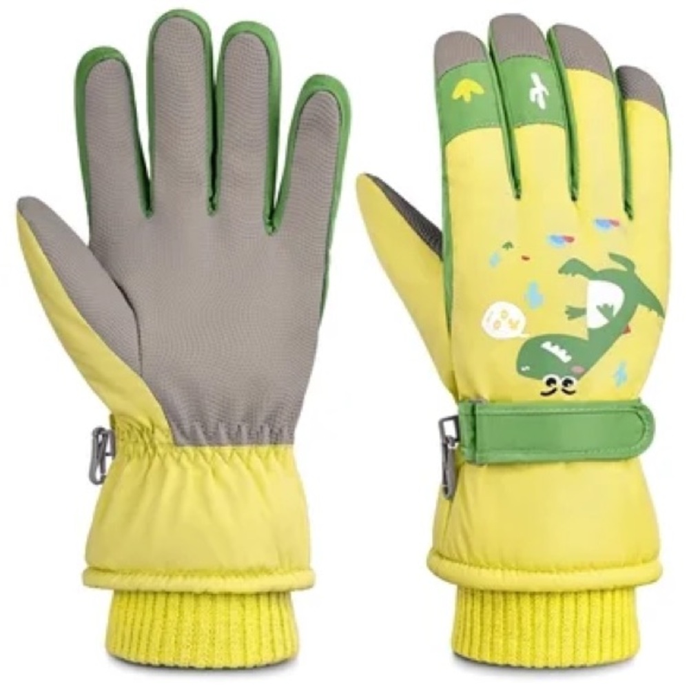 BRAND NEW 3-8 Years Kids Dinosaur Print Yellow and Green Gloves